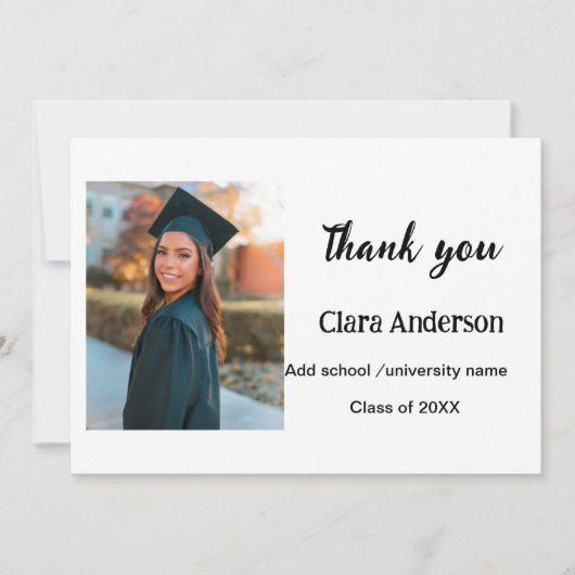 QR白黒写真クラシック絵卒業パーティー サンキューカード (正面)