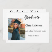 QR白黒写真クラシック絵卒業パーティー 招待状 (正面/裏面)