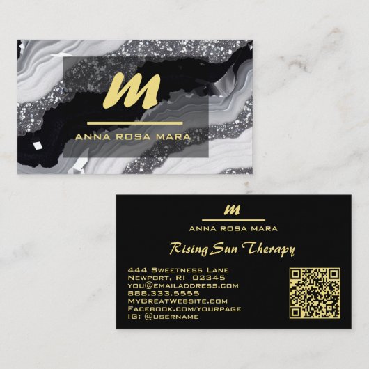 *~* QR白黒金ゴールドグリッターモノグラムAP66 名刺 (正面/裏面)