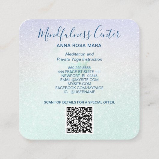 *~* QR瞑想霊気ヨガフローラグリッター花 スクエア名刺 (裏面)