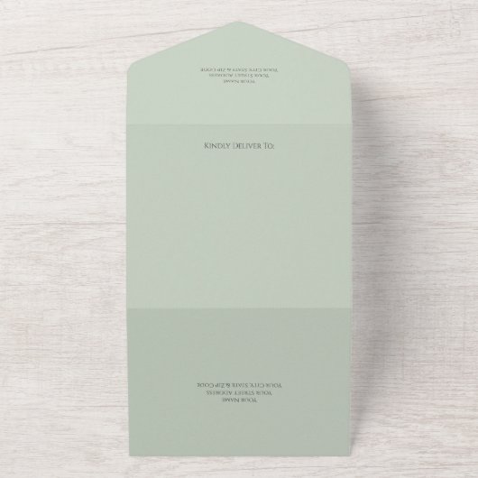 QR素朴コード付きセージ緑のひまわり オールインワン招待状 (外側)