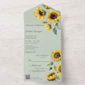 QR素朴コード付きセージ緑のひまわり オールインワン招待状 (内側)