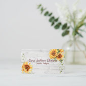 QR素朴コード付き木材のひまわり 名刺 (スタンド正面)