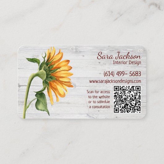 QR素朴コード付き木材のひまわり 名刺 (裏面)