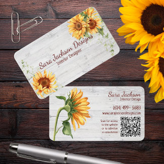 QR素朴コード付き木材のひまわり 名刺