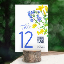 QR結婚を共有するワイルドフラワー黄色の青い写真 テーブルナンバー