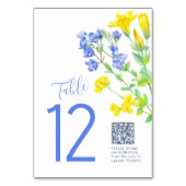 QR結婚を共有するワイルドフラワー黄色の青い写真 テーブルナンバー (裏面)