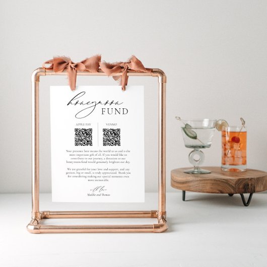 QR結婚コード付きのハネムーン基金の表看板 ポスター