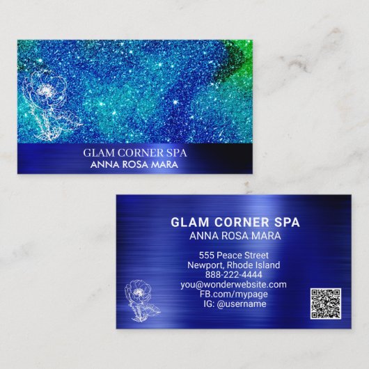 *~* QR美しいフローラバラグリッターつや消しメタル 名刺 (正面/裏面)