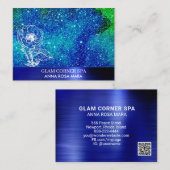 *～* QR美しい青緑グリッターブラシメタル 名刺 (正面/裏面)