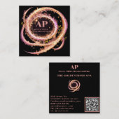 *~* QR芸術的バラ金ゴールドリングや輪グリッターブラックAP65 スクエア名刺 (正面/裏面)