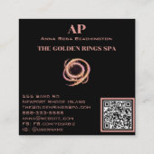 *~* QR芸術的バラ金ゴールドリングや輪グリッターブラックAP65 スクエア名刺 (裏面)
