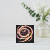 *~* QR芸術的バラ金ゴールドリングや輪グリッターブラックAP65 スクエア名刺 (スタンド正面)