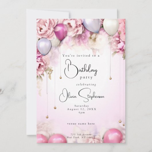 QR誕生日マゼンタシェード 招待状 (正面)