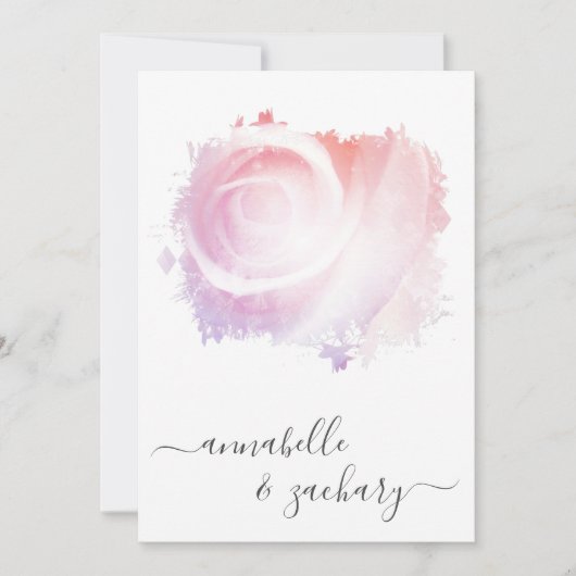 *~* QR赤面ピンクローズRSVP AR8 Classy 結婚's Inv 招待状 (正面)