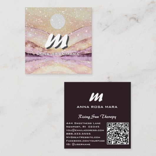 *~* QR赤面ピンク抽象芸術横自然AP93 スクエア名刺 (正面/裏面)