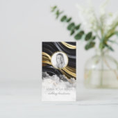 *~* QR金ゴールドアゲート大理石フォトロゴブラックAP66 名刺 (スタンド正面)