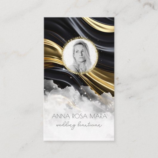 *~* QR金ゴールドアゲート大理石フォトロゴブラックAP66 名刺 (正面)