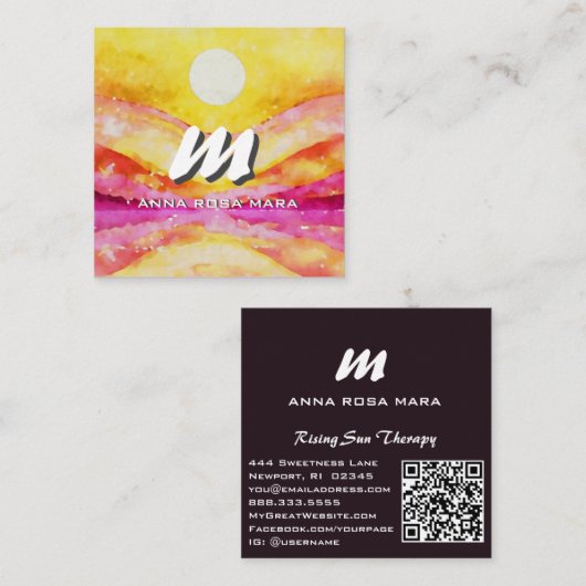 *~* QR金ゴールドピンク抽象芸術横自然AP93 スクエア名刺 (正面/裏面)