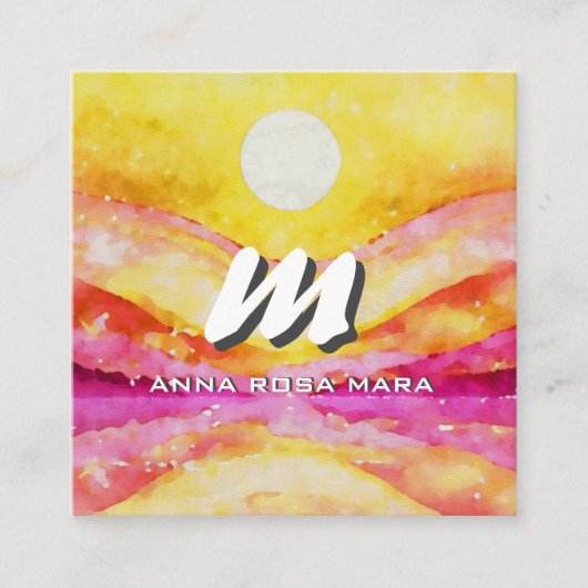 *~* QR金ゴールドピンク抽象芸術横自然AP93 スクエア名刺 (正面)