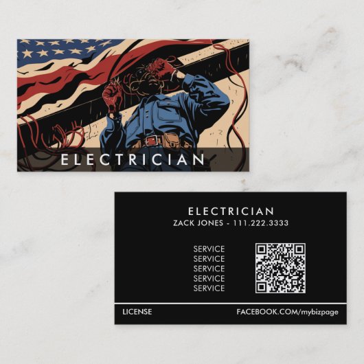 *~* QR電気技師AP75写真愛国国旗 名刺 (正面/裏面)