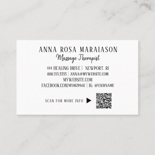 *～*。QR霊気マッサージセラピストマッサージセラピー 名刺 (裏面)