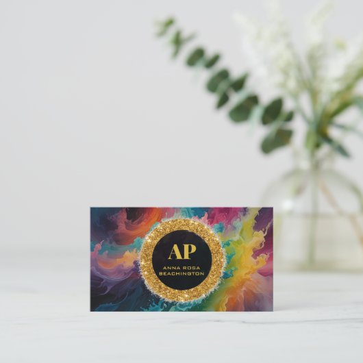 *~ QR はっきりした AP93鮮やか抽象芸術名刺 名刺 (スタンド正面)