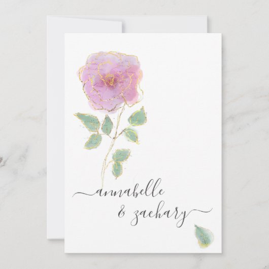 *~* QR ミニマル RSVPバラ金ゴールドグリッターAR12結婚s 招待状 (正面)