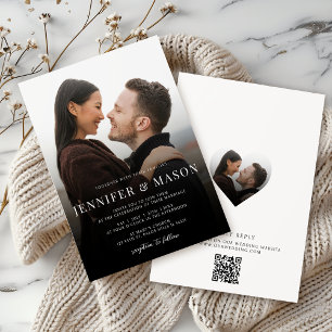 QR モダン RSVPエレガント Webサイトの結婚写真 招待状