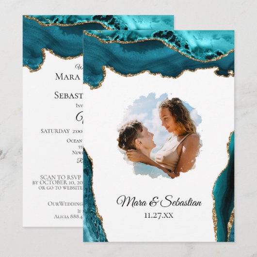 *~* QR – 写真 – RSVP AR13 AGATE 結婚' Invitat 招待状 (正面/裏面)