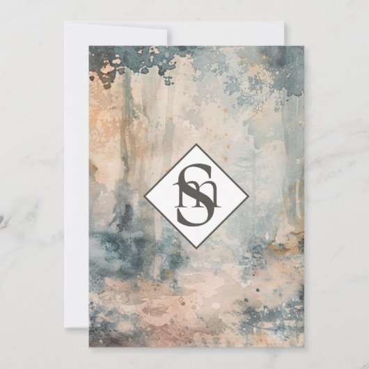 * QR 素朴 AR26フォレストモノグラムRSVP結婚の 招待状 (正面)