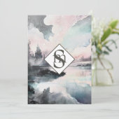 * QR 素朴 AR26山モノグラムRSVP結婚 招待状 (スタンド正面)