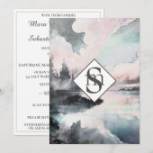 * QR 素朴 AR26山モノグラムRSVP結婚 招待状 (正面/裏面)