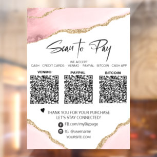 *～* QR 3支払いテーブルピンクのゲート ウィンドウサイン