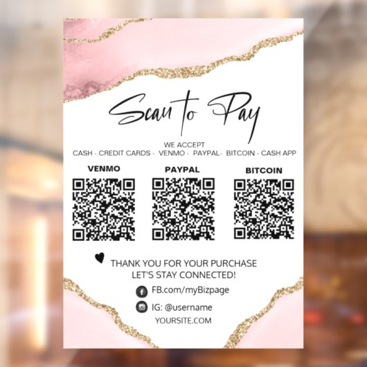 *~* QR 3支払いテーブルピンクのゲート ウィンドウサイン (シート2)