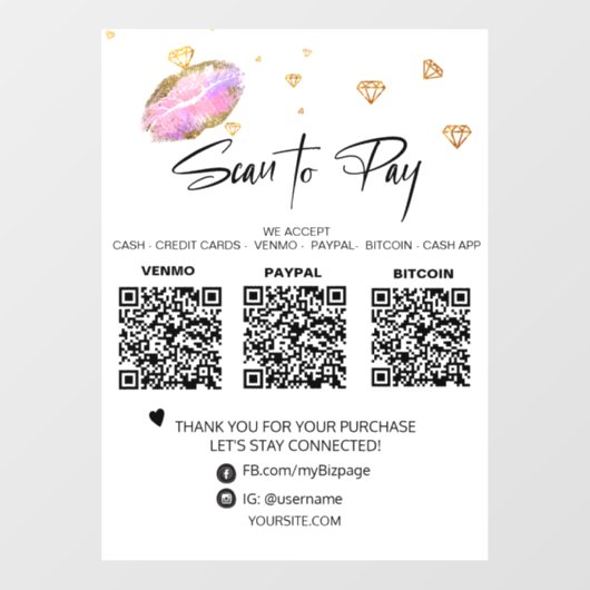 *~* QR 3 PAYMENT LIPSダイヤモンドをスキャン ウィンドウサイン (シート)