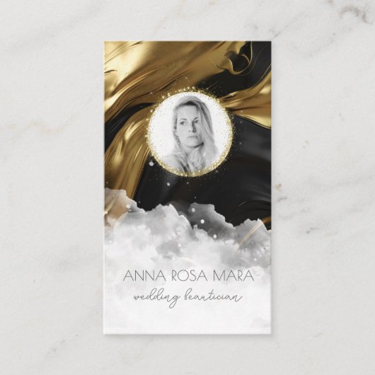 *~* QR Agate大理石フォトロゴブラックAP66金ゴールド 名刺 (正面)