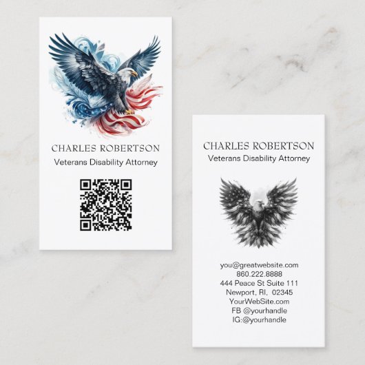 *~* QR - AP16 American Flag Bald Eagle – 写真 名刺 (正面/裏面)