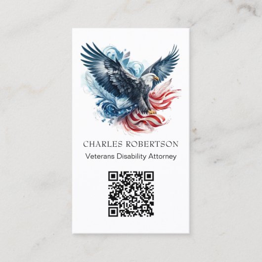 *~* QR - AP16 American Flag Bald Eagle – 写真 名刺 (正面)