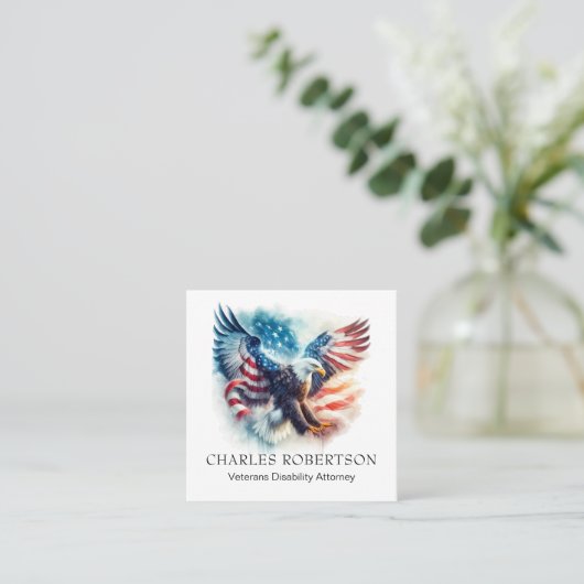 *~* QR AP16 USAアメリカ国旗のハゲアートワシ スクエア名刺 (スタンド正面)