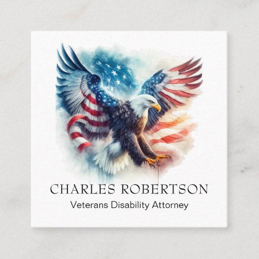 *~* QR AP16 USAアメリカ国旗のハゲアートワシ スクエア名刺 (正面)