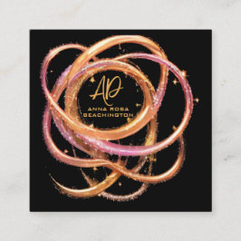 *~* QR AP65金ゴールドリングや輪ブラックグリッター スクエア名刺