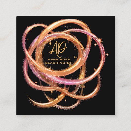 *~* QR AP65金ゴールドリングや輪ブラックグリッター スクエア名刺 (正面)