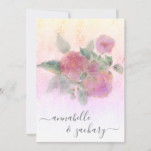 *～* QR AR12フローラダマスクRSVPバラ結婚のInvita 招待状 (正面)