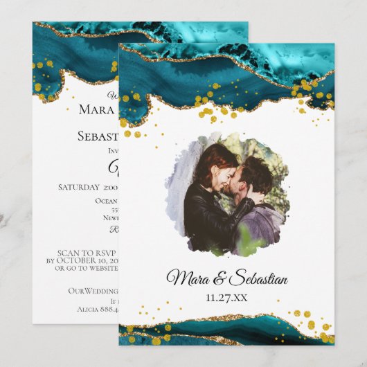 *~* QR AR13 PHOTO RSVP AGATE 結婚's 招待状 (正面/裏面)