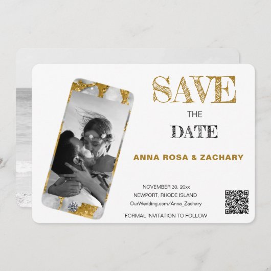 *~* QR AR6写真結婚式DATE携帯電話を保存 招待状 (正面/裏面)