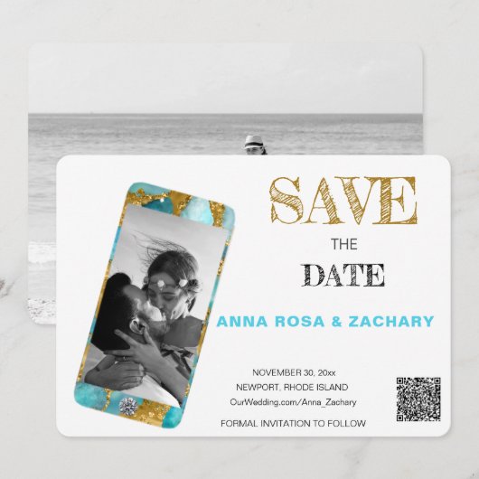 *~* QR AR6 Photo Wedding SAVE the DATE cell Invita 招待状 (正面/裏面)