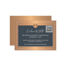 QR CODEネイビーエレガント金ゴールド結婚のウェブサイト エンクロージャーカード