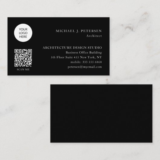 QR CODEビジネスロゴプロフェッショナルモダン黒 名刺 (正面/裏面)
