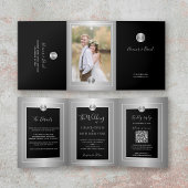 QR CODEフォトブラックシルバー結婚すべて 三つ折り案内状